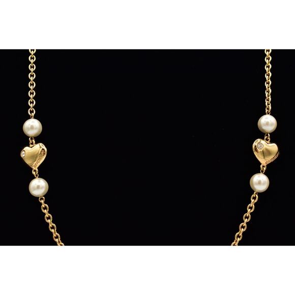 Givenchy Vintage Logo Chain Necklace Station Heart Pearl Gold Signed 1980s BinBJ